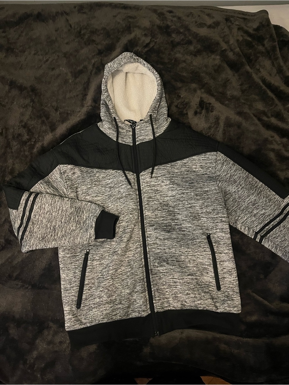 Gray & Black Fur Hooded Jacket Like New